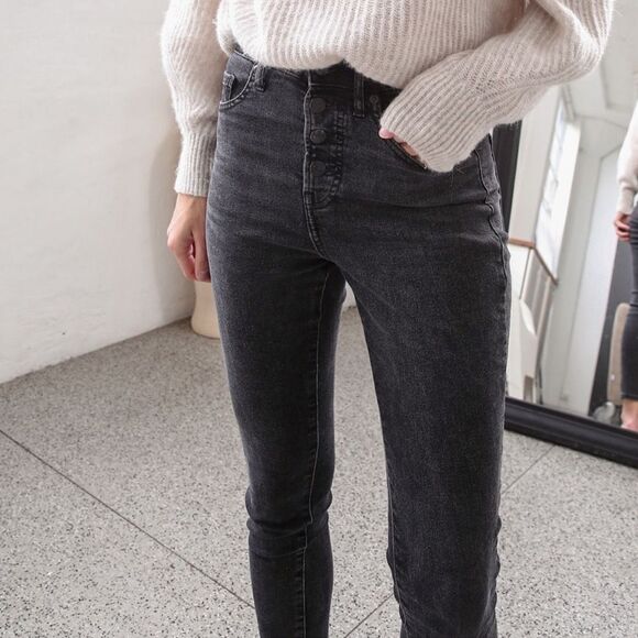 Everlane The Authentic Stretch High-Rise Skinny Button Fly size 30 ankle black - Picture 5 of 13